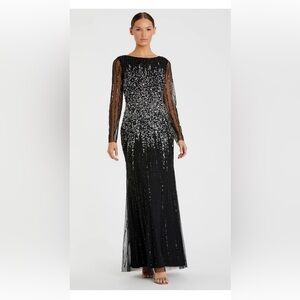 Mac Duggal Black and Silver Sequin Long Sleeve Gown